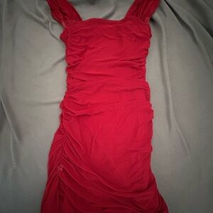 SHEIN Red Ruched Mini Dress
